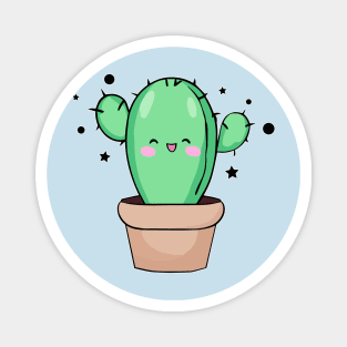 Happy smiling baby cactus in vase with stars. Kawaii cartoon Magnet